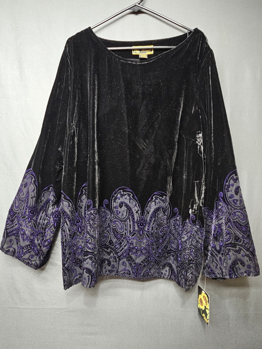 NWT Mirasol Woman Black Velvet Burnout Paisley Blouse Top Plus 2X